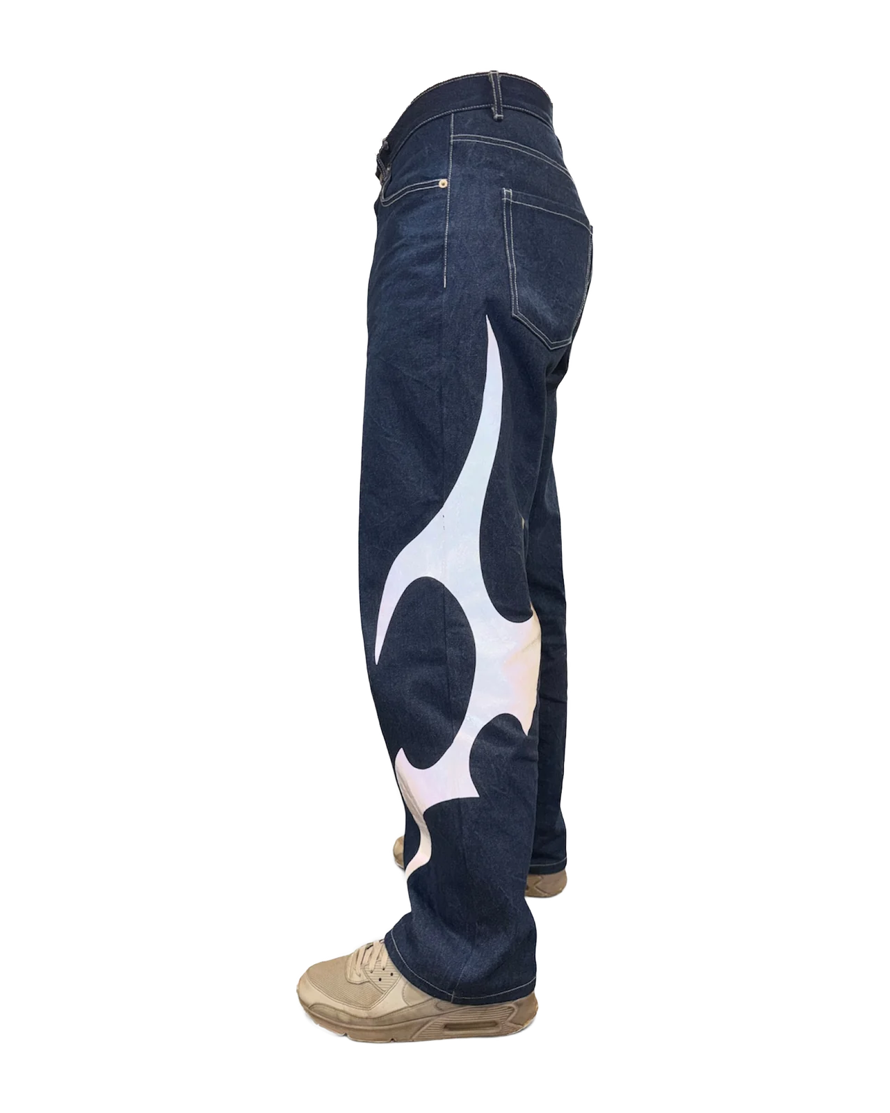 Knightfall rigid denim photographed from the side in the studio